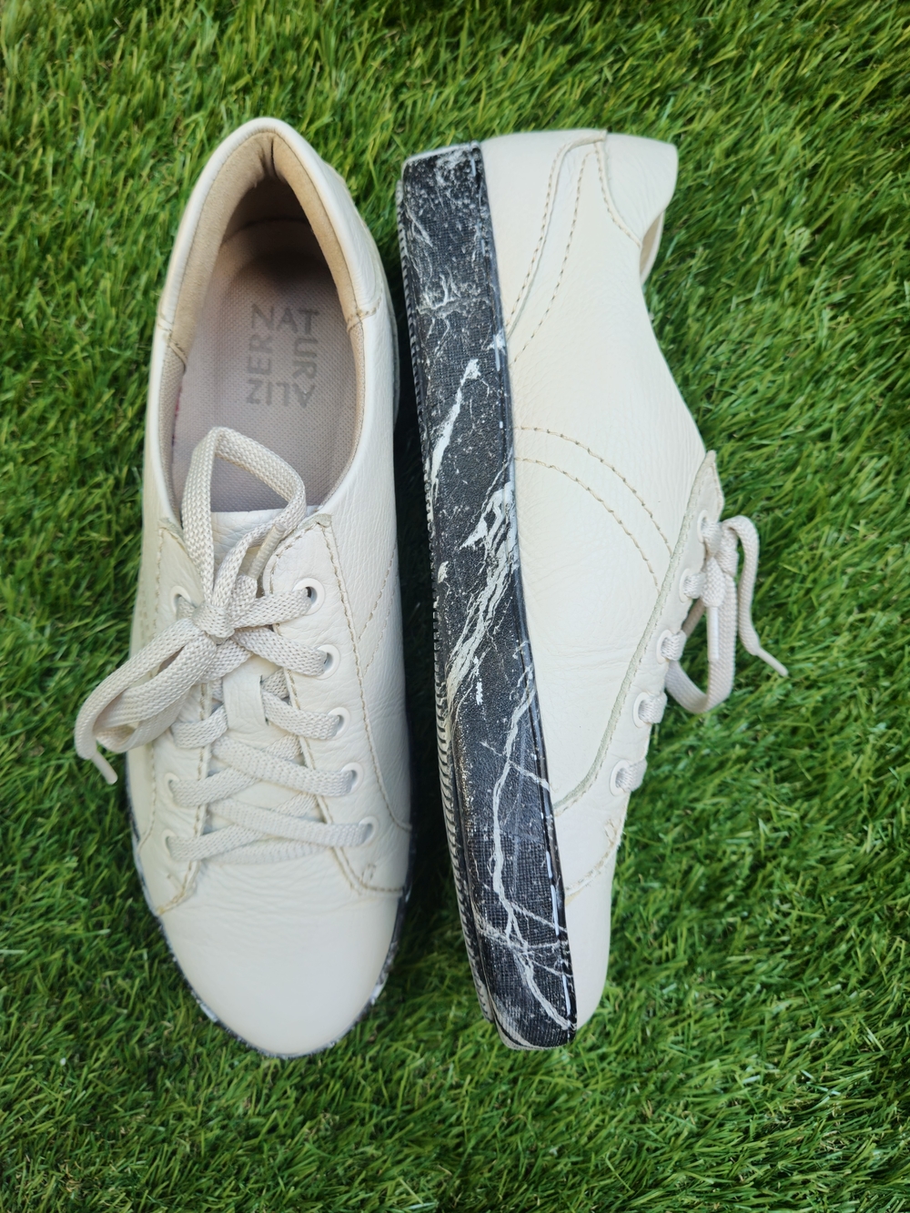 Naturalizer Morrison Leather Sneaker Off White Black Marble Women's Size 9.5M